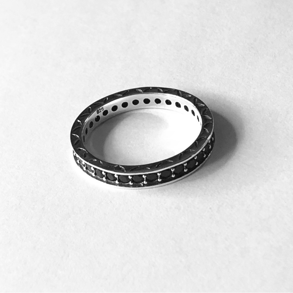 Solid 925 Sterling Silver Black Cz Ring - image 4